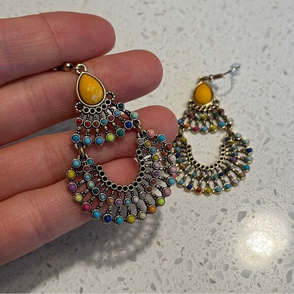 Bohemian Malachite/Faux‎ Citrine Multi-Color Drop Earrings - Picture 7 of 10